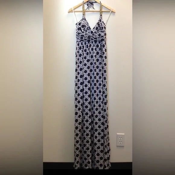 Tart Collections Dresses | Nwt Tart Collection Beaded Navy & White Halter Long Maxi Dress Size Small | Color: Blue/White | Size: S | Callaflower's